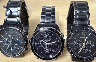 全新 agnès b. Agnes b watch三環計時 黑鋼計時手錶 男裝鋼帶 43mm 新年 禮物 men watch64237986038017110