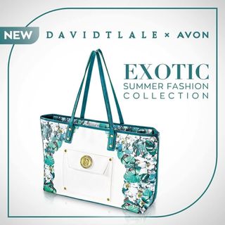 美國 David Tlale X AVON 米白色拼綠花帆布 側咩袋64239068972546110