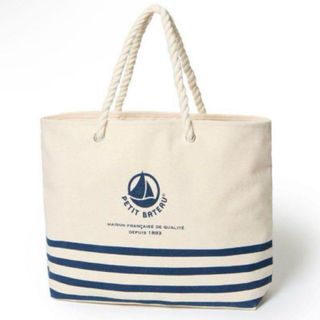 日本 PETIT BATEAU 米白色帆布 水手風 橫型 側咩袋64238203781122110