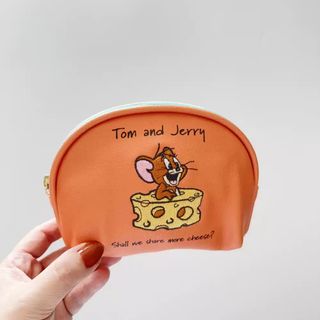 日本 TOM & JERRY 啡色皮革 貝殼型 化妝袋64236505060227110