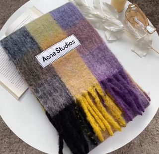 💎誠信賣家💎Acne 彩虹格圍巾深咖色64240257090179110