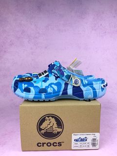BAPE x Crocs Classic Clog Collaborative Series Clogs Slippers, "Blue Camo" Blue Camouflage 209627-4TB64235211803907110