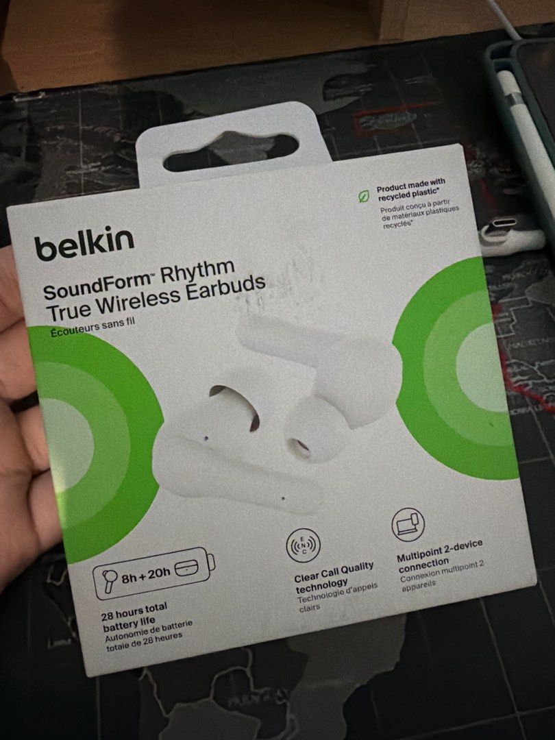 Belkin Soundform Rhythm True Wireless Earbuds (Category: Earphones) located in Quezon City. Submitted by beeeeeeeeb (Listing ID 1399598932, Image 1). Description: Sealed. Brand new Original price: 1090.
