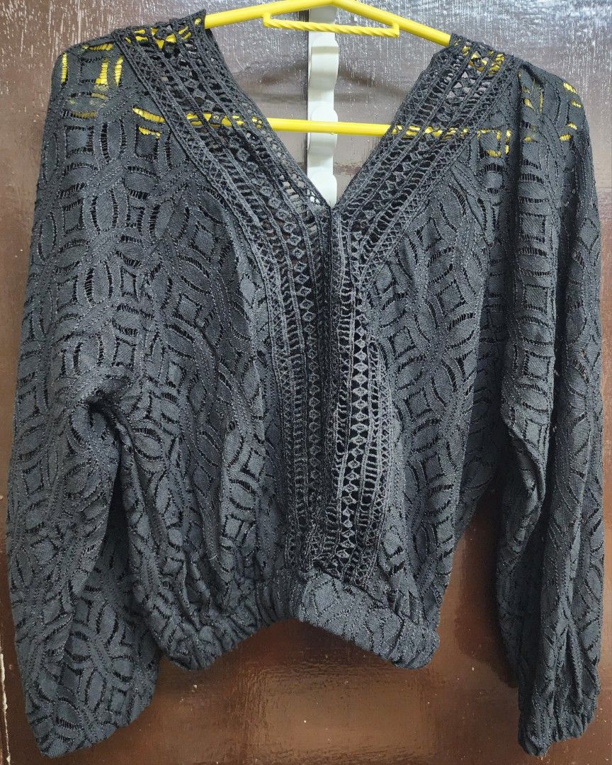 Black Lace Blouse (Category: Blouses) located in Las Pinas. Submitted by yramerim (Listing ID 1399532187, Image 3). Description: Size: small to medium Mode of payment: Gcash,maya or rcbc Courier: LBC PLEASE MANAGE YOUR EXPECTATIONS. PRELOVED ITEMS NO CANCELLATION NO COD NO RETURN/NO EXCHANGE - Black lace blouse - V-neck design - Long sleeves - Cinched waist - Intricate lace detailing - Perfect for special occasions - Dress it up or down.