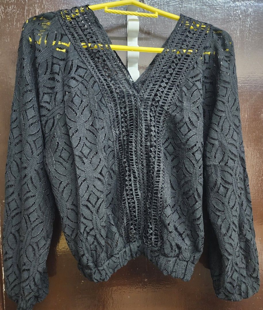 Black Lace Blouse (Category: Blouses) located in Las Pinas. Submitted by yramerim (Listing ID 1399532187, Image 1). Description: Size: small to medium Mode of payment: Gcash,maya or rcbc Courier: LBC PLEASE MANAGE YOUR EXPECTATIONS. PRELOVED ITEMS NO CANCELLATION NO COD NO RETURN/NO EXCHANGE - Black lace blouse - V-neck design - Long sleeves - Cinched waist - Intricate lace detailing - Perfect for special occasions - Dress it up or down.