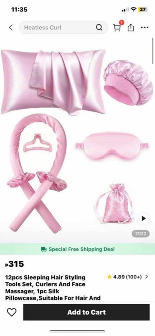 BRANDNEW SHEIN HAIR TOOLS (Category: Hair) located in Manila. Submitted by _chingchingcart (Listing ID 1399592649, Image 1). Description: 9PCS. HEATLESS CURLER X SKINCARE KIT selling for only ₱130 (retails for ₱390+) 🧸inclusions: 1 silk pillow case 1 hair cap 1 heatless curler 1 hair clamp 1 face roller 1 small pouch 2 hair ties format: mine + code + qty code: makeup kit - “make up” heatless curler set - “curler” mop: gcash / cash mod: j&t / lal