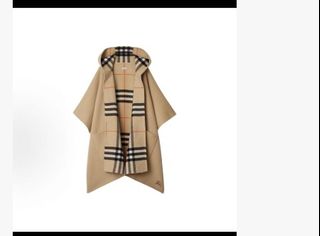 Burberry 博柏利雙面兩穿格紋羊絨斗篷披風女款沙色64238735867011110