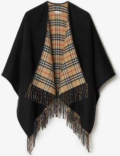 Burberry 博柏利格紋裝飾休閒斗篷披風黑色女款64238735853953110