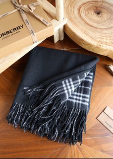 Burberry 博柏利雙面兩穿格紋羊毛斗篷披風女款黑色64238420707202110