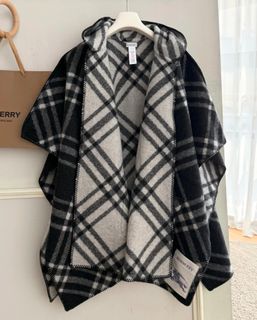 Burberry 博柏利 SS25雙面格紋羊毛編織斗篷披風女款64238735834241110