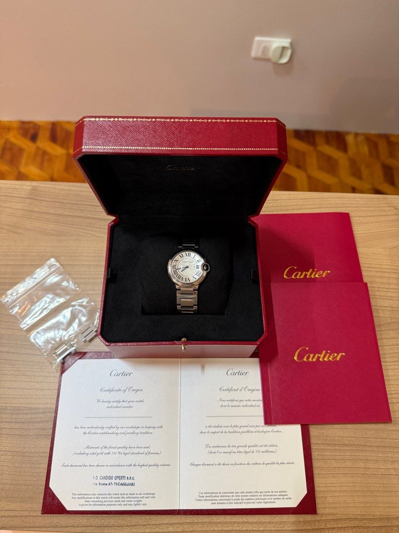 Cartier Ballon Bleu 36mm (Category: Luxury Watches) located in Pasig City. Submitted by simplydadar (Listing ID 1399568559, Image 3). Description: Authentic Cartier Ballon Bleu 36mm - Silver dial with Roman numeral hour markers - Stainless steel bracelet - Includes original box and papers - Comes with extra links Note: Registered in Cartier Website .