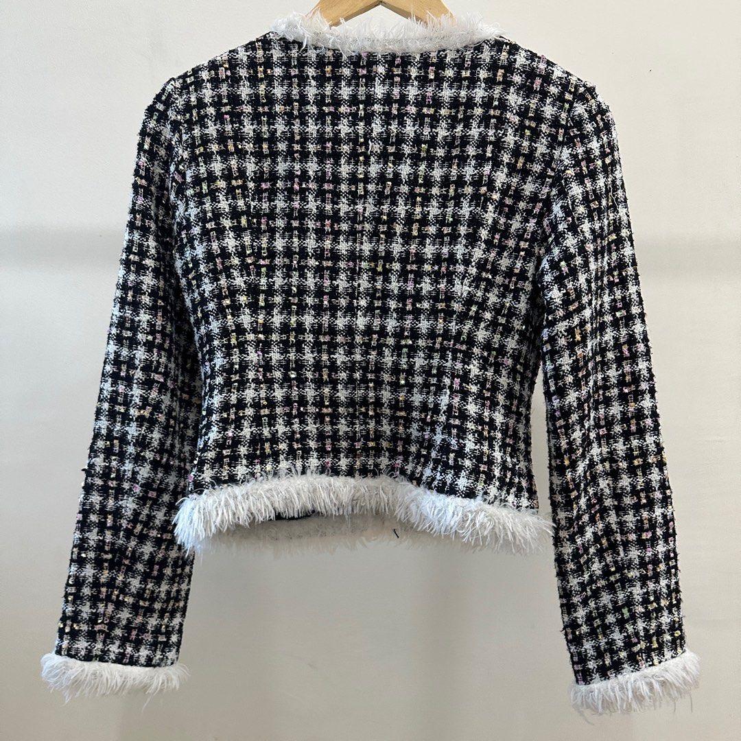 CECIL McBEE Tweed Jacket Office Jennie Chanel Inspired (Category: Coats, Jackets and Outerwear) located in Manila. Submitted by lotusfawn (Listing ID 1369738359, Image 3). Description: OO ☻ SHOP REMINDERS .ᐟ ⚘ read description thoroughly ⚘ no when worn ⚘ first to pay basis ⚘ offer = order form ⚘ delivery shouldered by the buyer O1 ☻ PRODUCT INFO .ᐟ ⚘ srp: 3,100 yen ⋆ bought from japan ⚘ color black, white, pink / yellow / green in tweed pattern ⋆
