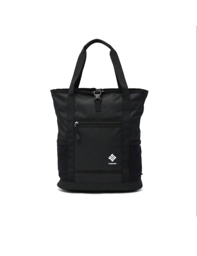 Columbia 2-Way Tote Bag Black (Category: Backpacks) located in Makati City. Submitted by kaecee. (Listing ID 1399500503, Image 1). Description: -Brand New Columbia 2-way tote bag - Color: Black - Versatile design: can be used as a tote or backpack - Features: - Top handle - Backpack straps - Front zippered pocket - Side pockets - Buckle closure - Spacious interior - Durable and water-resistant material - Columbia logo visible.
