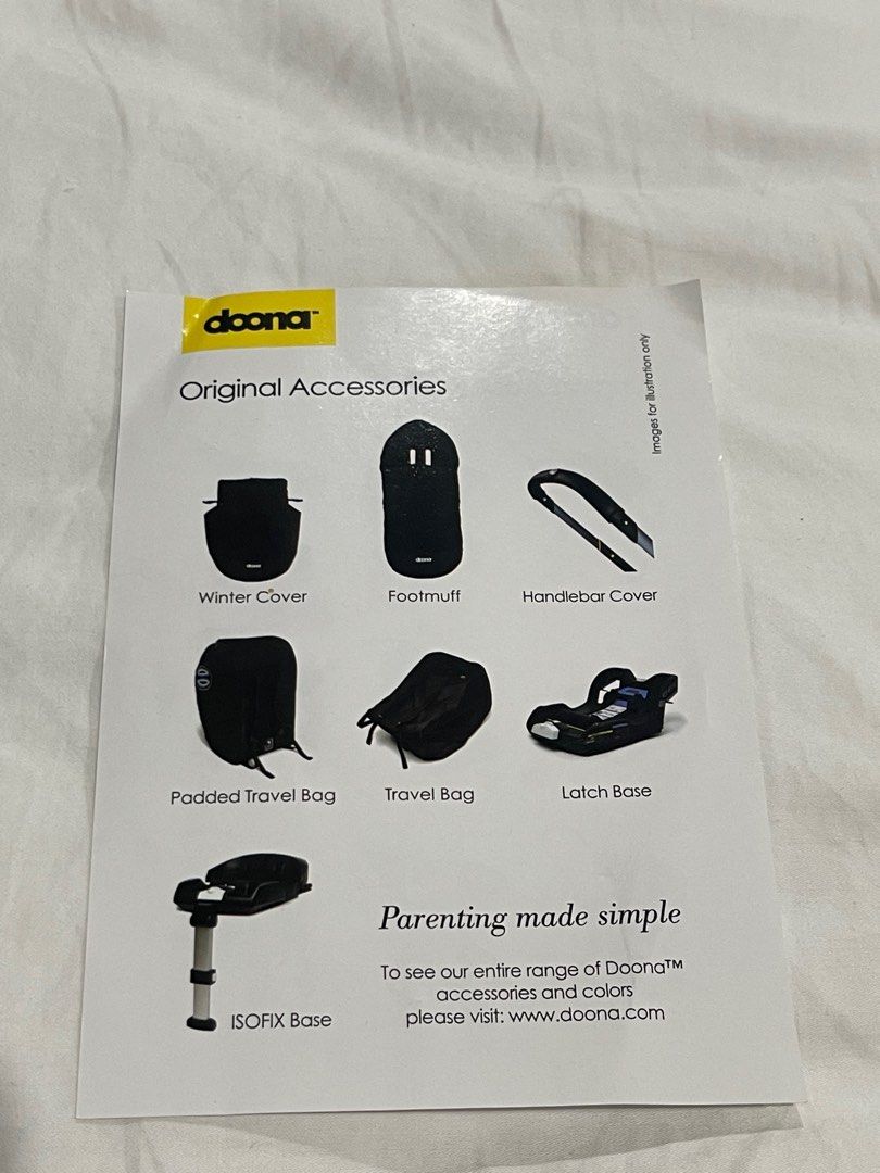 Doona Stroller (Category: Strollers) located in Muntinlupa City. Submitted by zaia_k (Listing ID 1399525322, Image 3). Description: - Doona stroller - Black frame with yellow accents - Navy blue canopy - Designed for portability and ease of use - Perfect for travel - Freebies: Doona Insect net, Doona Canopy & shoulder pads, Doona seat cover- nitro black (all original Doona with receipt), Snap on storage bag Purchase price: php. 35000 Selling: php