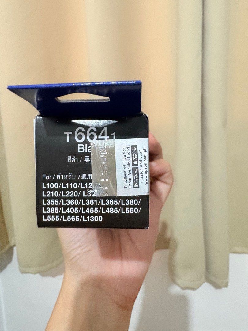 Epson 664 Black Ink Bottle (Category: Printers, Scanners & Copiers) located in Calamba. Submitted by jelliaes (Listing ID 1399534968, Image 2). Description: - Genuine Epson 664 Black Ink - Compatible Printers: Epson L100, L110, L120, L210, L220, L300, L350, L360, L361, L365, L380, L385, L405, L455, L485, L550, L555, and L1300 - 70ml ink bottle - Production Date: April 2025 - Expiry Date: April 2028 RFS: Incorrect ink for our printer..