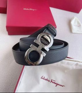 Ferragamo 经典标志造型光滑带扣腰带 男士 黑咖啡色64240106824450110