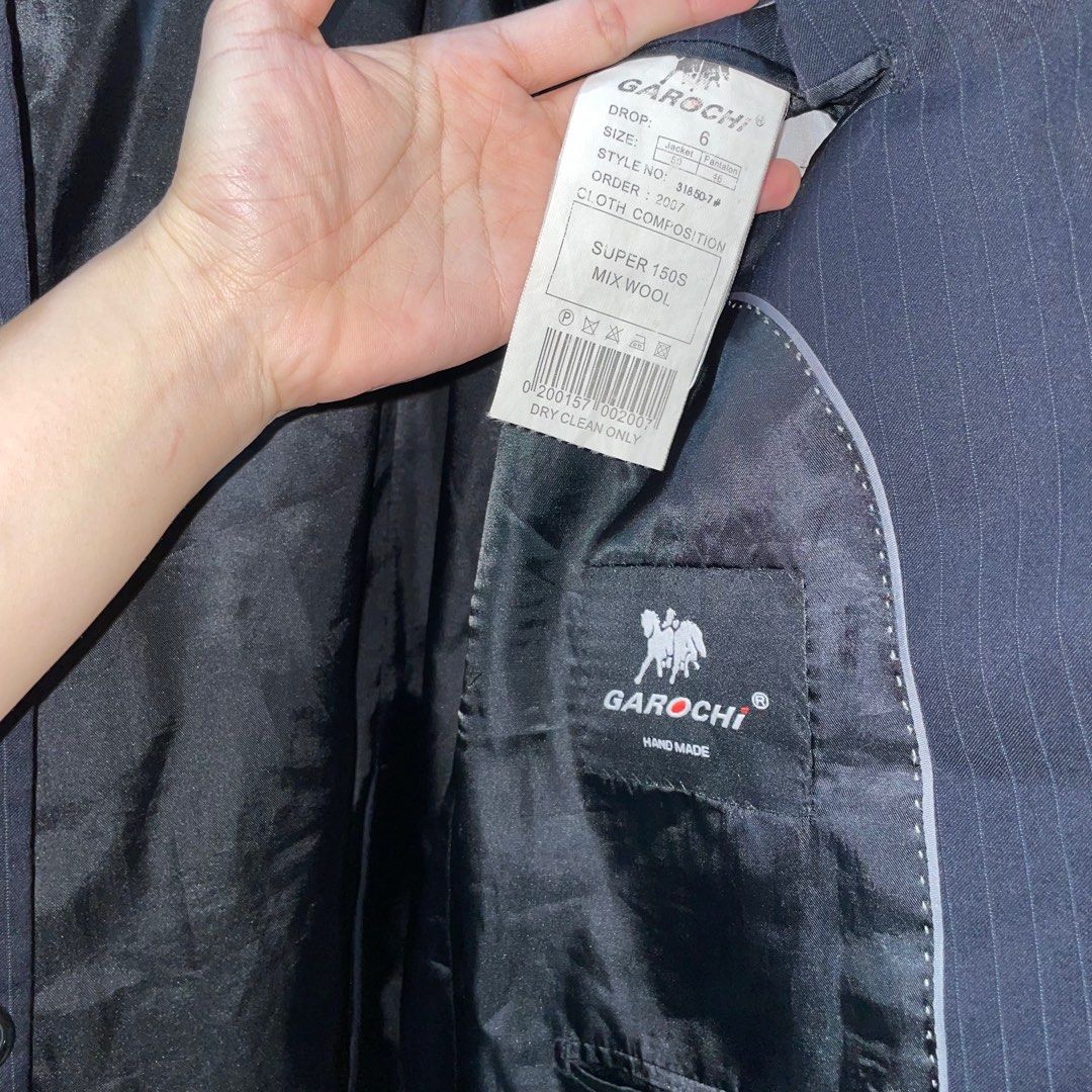 Garochi Super 150S Mix Wool Blazer Coat (Category: Coats, Jackets and Outerwear) located in Paranaque City. Submitted by eiiaaa (Listing ID 1399452752, Image 3). Description: - Garochi pinstripe blazer - Super 150S wool blend - 21 inches shoulder length - 32 inches full length - Classic three-button closure - Multiple pockets (inside & out) - Dry clean only - Stylish design.