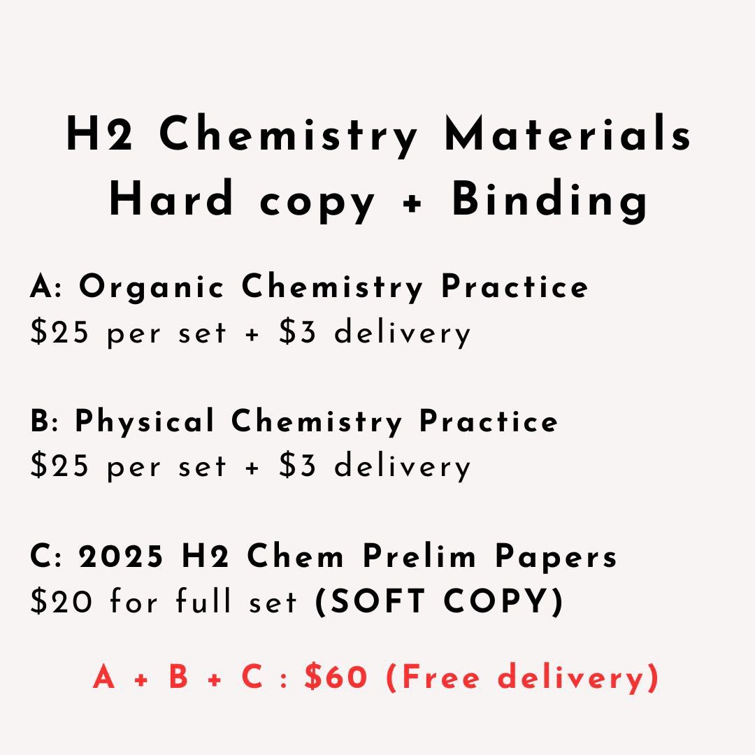 H2 Chemistry Challenging Practices (Organic and Physical Chemistry) with binding (Category: Assessment Books) located in Singapore. Submitted by chemistrymind (Listing ID 1399553573, Image 3). Description: Materials are curated and consolidated by a Chemistry educator with a PhD in Chemistry from NUS. Too many resources available but insufficient time? I’ve prepared materials which are essential for your exam preparations. *Limited time promotion