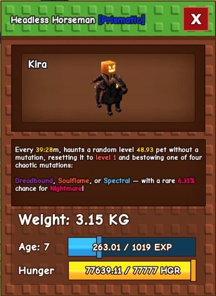Headless Horseman Grow a Garden (Category: In-Game Products) located in Las Pinas. Submitted by charlsssb (Listing ID 1399555359, Image 1). Description: Headless Horseman Grow a Garden Good size 2.04kg base kg 20.38kg if max For only ₱180 Dm for inquiries .