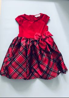 H&M 紅色格紋蝴蝶結連衣裙 Size EUR 98/104 , CN 11064237343228802110