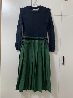 Initial 深藍色羊毛冷衫拼接綠色長裙2碼64236714542465110