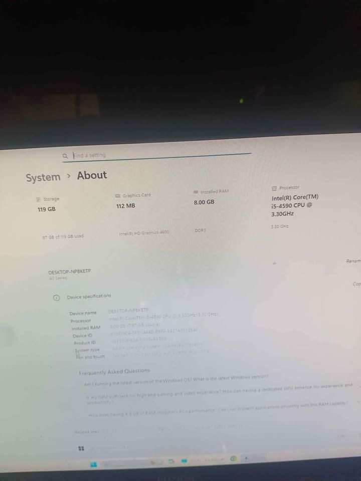 intel i5 desktop pc (Category: Desktops) located in Quezon City. Submitted by robertricoraval413981 (Listing ID 1399586368, Image 2). Description: - Intel i5-4590 CPU - 8GB RAM - 119GB Storage ssd - Includes Monitor, Keyboard, and Mouse - Powerlogic V12 Case (Black & Red) - Windows Operating System windows 11 text or call 09641658066/09369609511.
