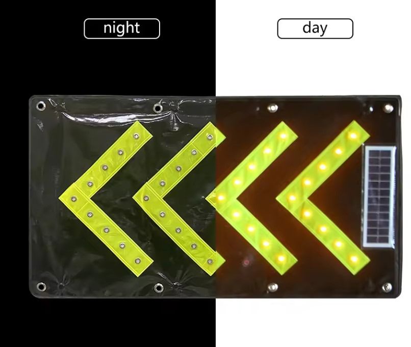 LED Flashing Light Traffic Direction Arrow Signs (Category: Industrial Equipment) located in Manila. Submitted by townlites (Listing ID 1399456133, Image 3). Description: Material: PVC Size: 83x46cm LED Number: 36pcs LED lights color: amber/orange Function: Flashing Battery AA rechargeable with solar panel High Visibility, Portable, Flexible Widely used for the engineering vehicle, Safety marking vehicle, traffic control vehicles.