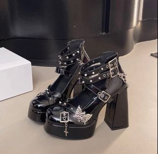 暗黑系Lolita哥特風粗跟淺口皮鞋64244272312706110