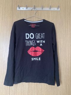 LOSAN 女裝長袖圖案黑色T恤64238205690881110