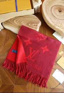 LOUIS VUITTON LV Reykjavik 純山羊絨流蘇絨線圍巾雙面紅色圍巾女款64238735912963110