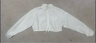 MADE IN KOREA BEAN STYLE beige off white long sleeve cropped shirt top blouse   for women 韓國製造韓版米白色長袖短身恤衫上衣襯衣64236319868674110