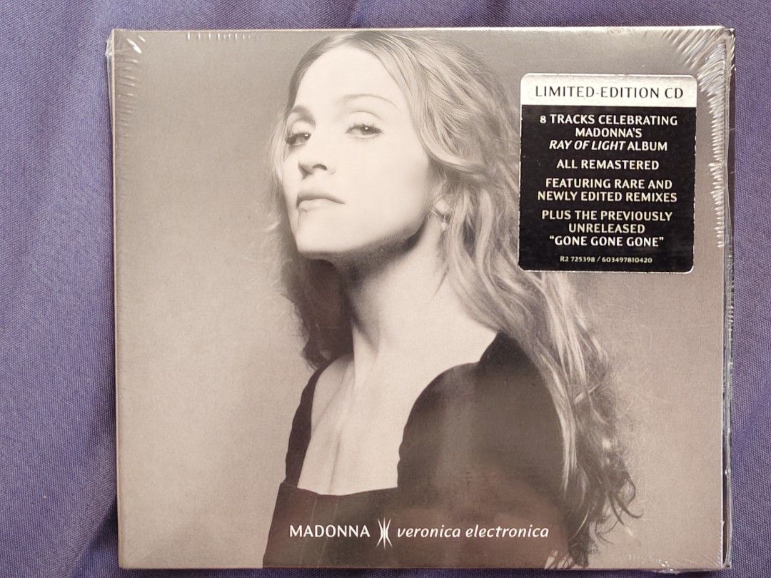 Madonna - Veronica Electronica Limited Edition CD (US) (Category: CDs & DVDs) located in Angeles City. Submitted by the-wonder-store (Listing ID 1399468165, Image 1). Description: - Limited edition Madonna "Ray of Light" CD - Still sealed in original packaging - Includes 8 remastered tracks - Features rare and newly edited remixes - Includes the previously unreleased track "Gone Gone Gone" Payment: GCash Shipping: J&T.