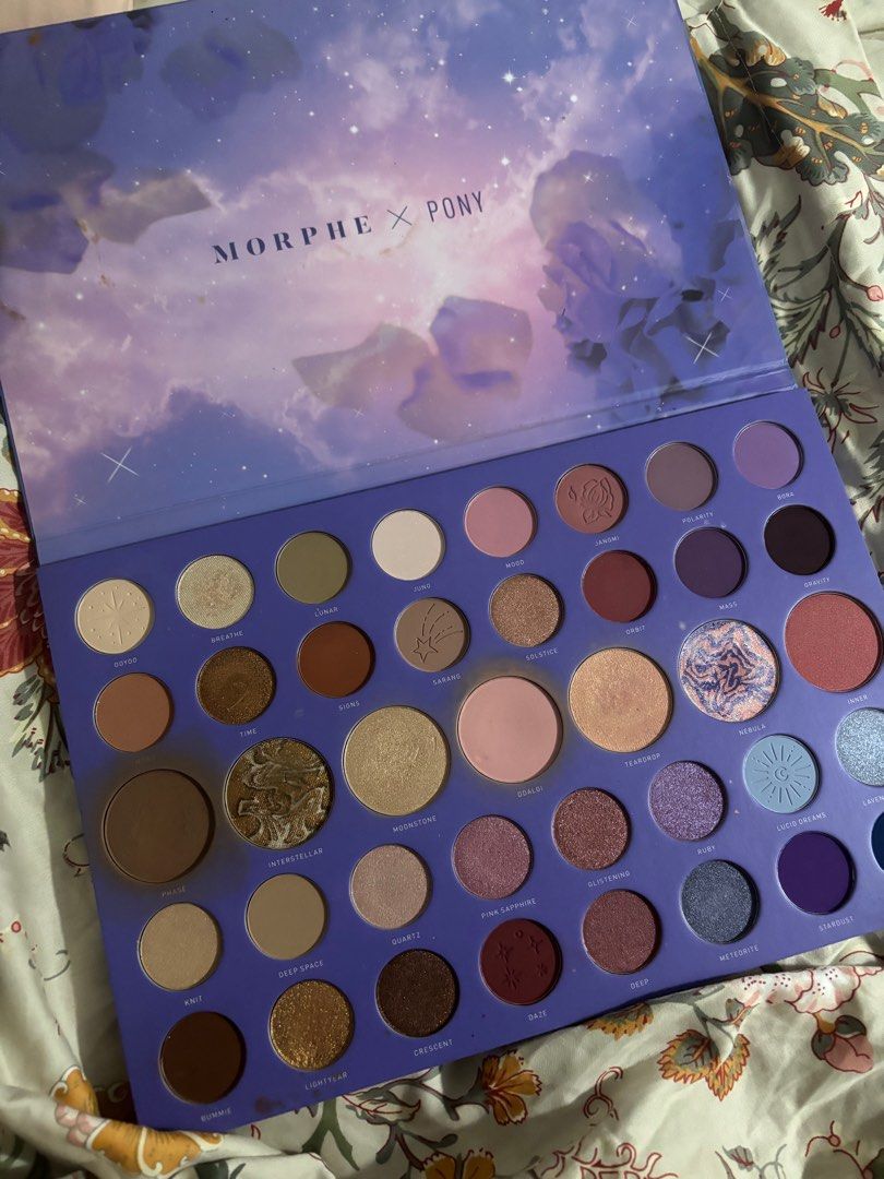 Morphe x Pony Constellation Sky Eyeshadow Palette (Category: Makeup) located in Las Pinas. Submitted by gabriellen10737 (Listing ID 1399588131, Image 1). Description: - Morphe x Pony Constellation Sky palette Most shades barely used/never used Only ones used a lot are the bronzer and baby pink blush in the middle big pans (see photos for reference) Rfs: decluttering since i barely use eyeshdadow Location: Las Pinas City MOD: same day/j&t/ggx MOP: