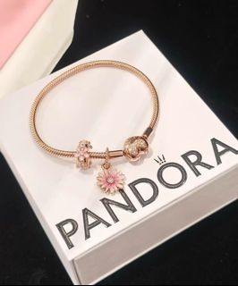 Pandora Bracelet  潘多拉蛇骨手链配玫瑰金雏菊珠64235807396225110