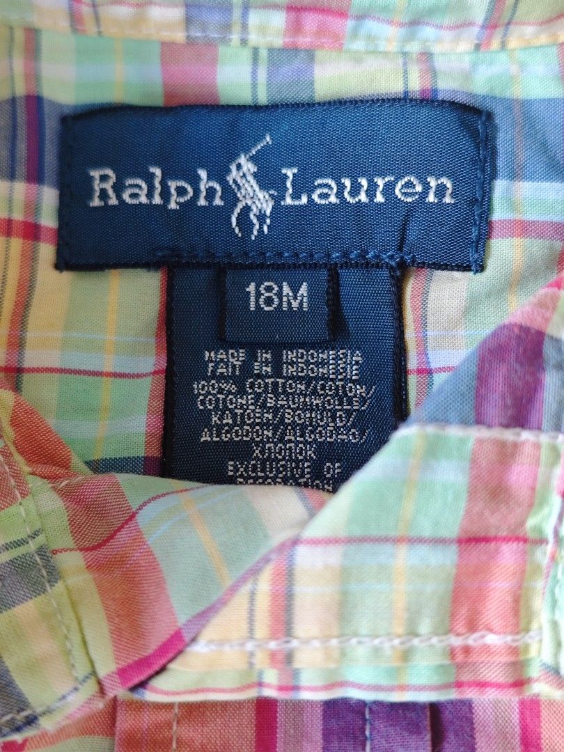 Ralph Lauren Plaid Shirt 18M (Category: Babies & Kids Fashion) located in Manila. Submitted by prelovedblvd (Listing ID 1399461891, Image 2). Description: - Ralph Lauren short-sleeved shirt - Colorful plaid pattern - Button-down front - Embroidered logo on chest - Size: 18M - Material: 100% cotton - Made in Indonesia -My Son's Personal Preloved -Very pogi, porma and elegant when worn -Decluttering -Used a few times only, kids grow so fast -Needs 