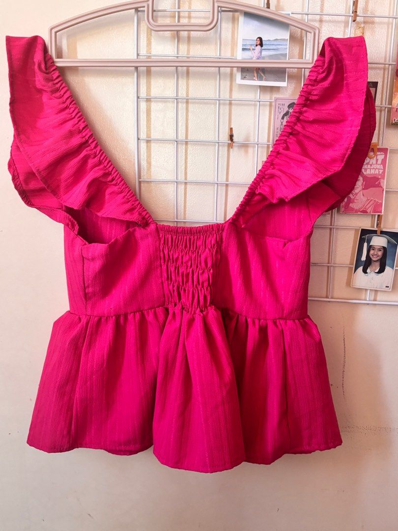 Ruffle Sleeves Peplum Top (Category: Blouses) located in Manila. Submitted by mscyaa.declutter (Listing ID 1399482855, Image 3). Description: used once only fuschia pink color small to medium location: nueva vizcaya.