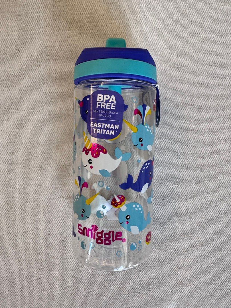 Smiggle water bottle purple whale (Category: Other Babies Going Out Needs) located in Quezon City. Submitted by rimaostwani (Listing ID 1399545438, Image 3). Description: Online purchase from SM - arrived without a straw .