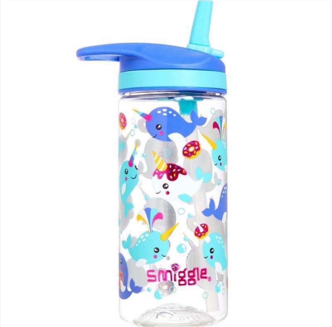Smiggle water bottle purple whale (Category: Other Babies Going Out Needs) located in Quezon City. Submitted by rimaostwani (Listing ID 1399545438, Image 1). Description: Online purchase from SM - arrived without a straw .