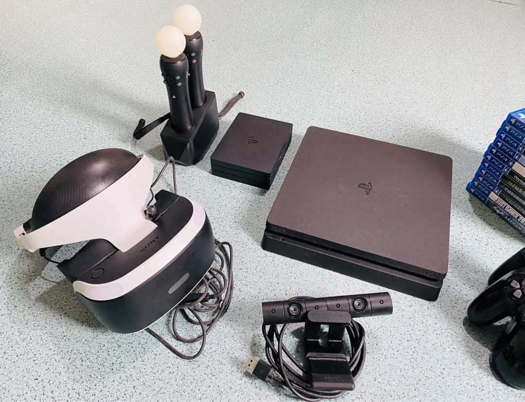 Sony PlayStation 4 VR Bundle with Games (Category: PlayStation) located in Sorsogon. Submitted by m.espedido (Listing ID 1399460669, Image 3). Description: - PlayStation 4 VR bundle - Includes: PS4 console, VR headset, camera, 2 controllers, 2 Move controllers, charging station - Games: Superhot VR, Astro Bot, Skyrim VR, and more! - All cables and accessories included - Ready to play out of the box!.