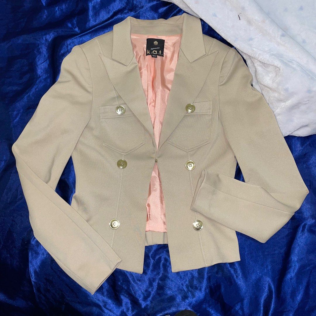 Sophisticated k.a.t. Beige Blazer / Coat (Category: Coats, Jackets and Outerwear) located in Paranaque City. Submitted by eiiaaa (Listing ID 1399448830, Image 1). Description: No flaws. Shoulder length is 15inches..