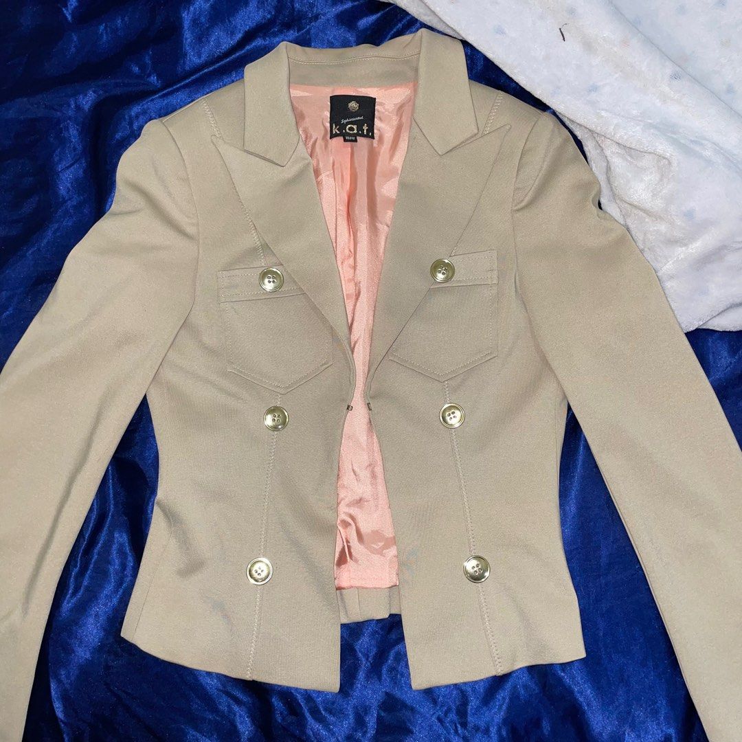 Sophisticated k.a.t. Beige Blazer / Coat (Category: Coats, Jackets and Outerwear) located in Paranaque City. Submitted by eiiaaa (Listing ID 1399448830, Image 2). Description: No flaws. Shoulder length is 15inches..
