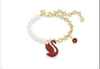 💎誠信賣家💎SWAROVSKI · Swan 紅色天鵝手鍊珍珠手鐲64234320267651110