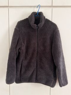 Uniqlo 長絨搖粒絨拉鏈外套 男裝 黑灰 S size64240419342977110