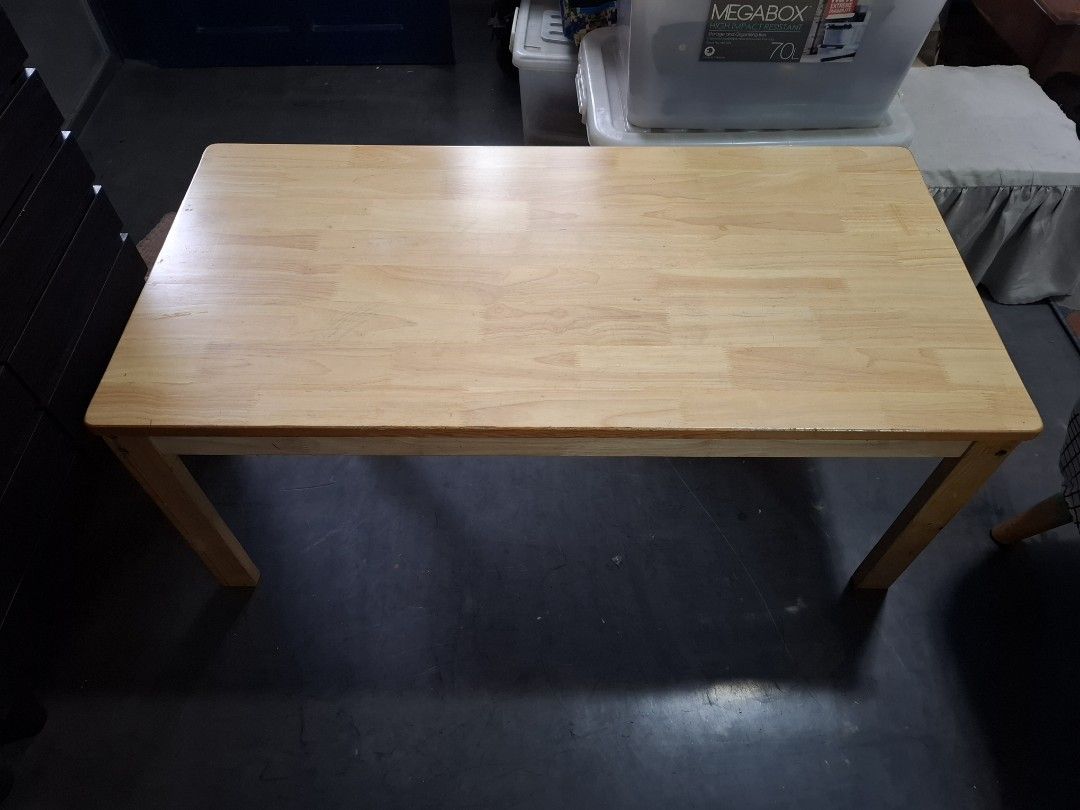 Wooden Study Table for Kids (Category: Tables & Sets) located in Marikina City. Submitted by repleteshop (Listing ID 1399466500, Image 3). Description: - Solid wood table - Rectangular tabletop - Four sturdy legs - Natural wood finish - Suitable for dining or work - Screwed corner construction - 47" x 23.5" x 19.5" 📍Modesta Village, San Mateo, Rizal.