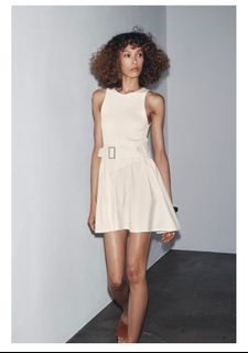Zara 奶油色迷你連身裙配腰帶 非常顯瘦64240105654273110