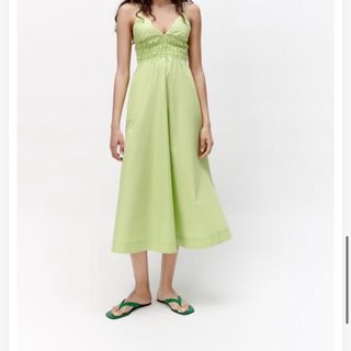 Zara 波普林連身裙 綠色64237343248513110