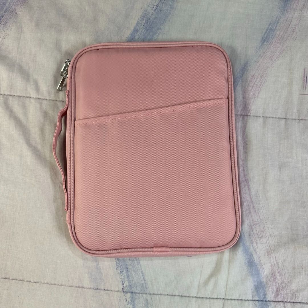 11-Inch Tablet iPad Case Multi-Pocket with Handle (Category: Laptop Bags & Sleeves) located in Muntinlupa City. Submitted by pickjes (Listing ID 1399807146, Image 1). Description: Like New! 11-inch Waterproof Laptop/Tablet Bag - Pink Details • Size: 11 inches (Ideal for 10" tablets/smaller notebooks like 11" MacBook Air) • Color: Pink • Material: Nylon • Top Protection: Exterior is waterproof and scratch-resistant nylon. The interior has soft vel