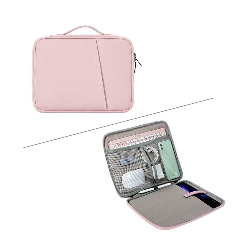 11-Inch Tablet iPad Case Multi-Pocket with Handle (Category: Laptop Bags & Sleeves) located in Muntinlupa City. Submitted by pickjes (Listing ID 1399807146, Image 2). Description: Like New! 11-inch Waterproof Laptop/Tablet Bag - Pink Details • Size: 11 inches (Ideal for 10" tablets/smaller notebooks like 11" MacBook Air) • Color: Pink • Material: Nylon • Top Protection: Exterior is waterproof and scratch-resistant nylon. The interior has soft vel