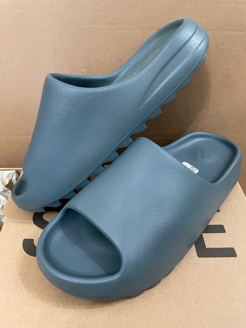 teal yeezy slides