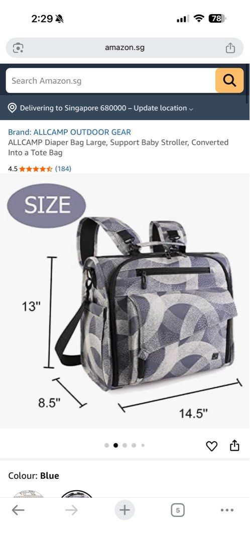 Allcamp diaper backpack (Category: Diaper Bags & Wetbags) located in Singapore. Submitted by vvxlin (Listing ID 1399698658, Image 9). Description: Retailing at Amazon - $92 Very lightly used. No stain, scratches, tear. As good as new. Self collect at 682489. Selling as I have too many diaper bags.